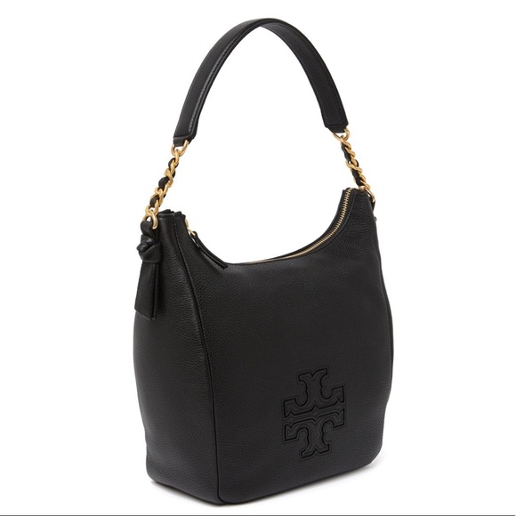 Tory Burch Harper Zip Leather Hobo - Black - Picture 3 of 7
